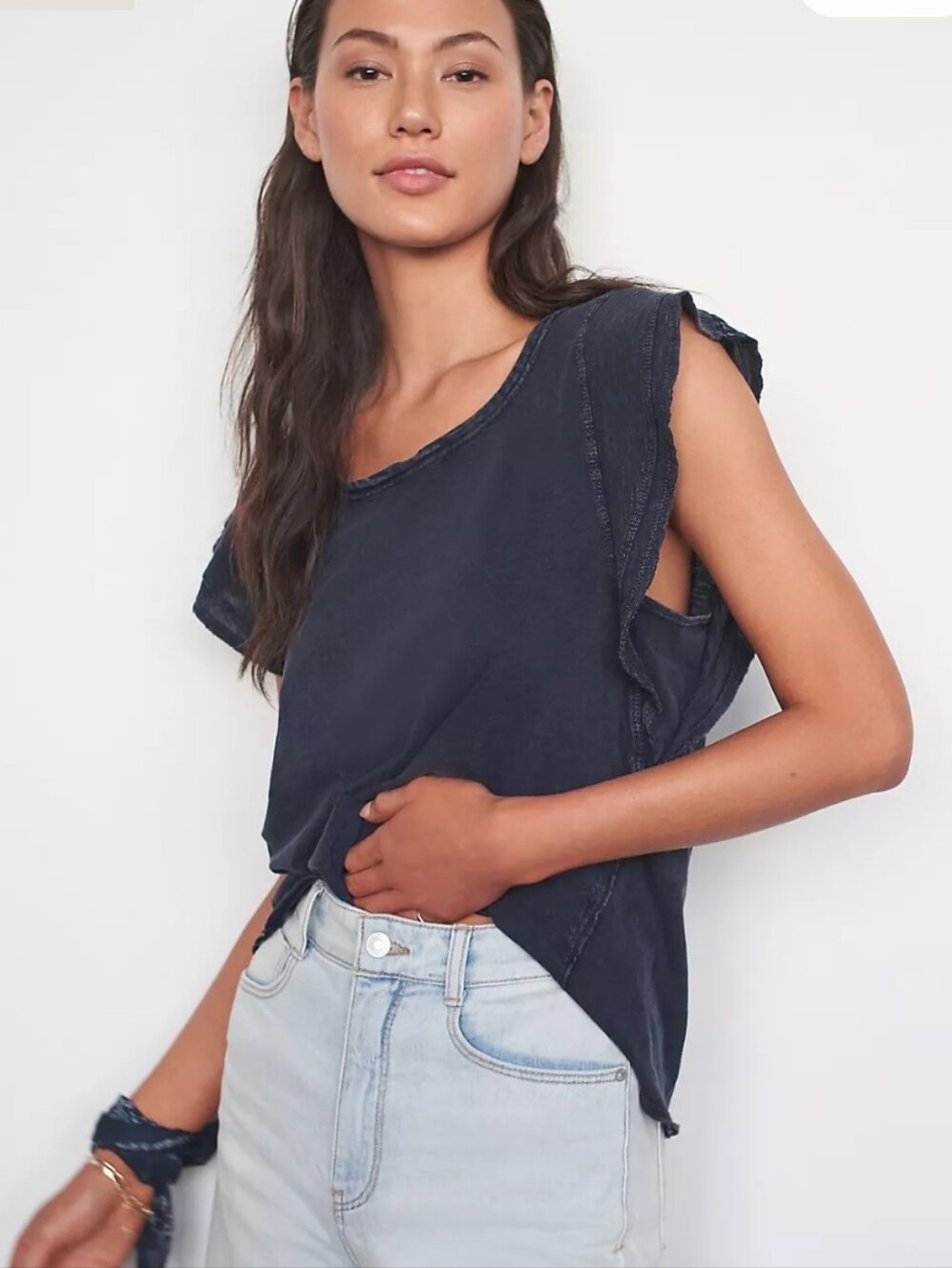 Daily Practice by Anthropologie Flutter-Sleeve Tee Shirt Navy Size M